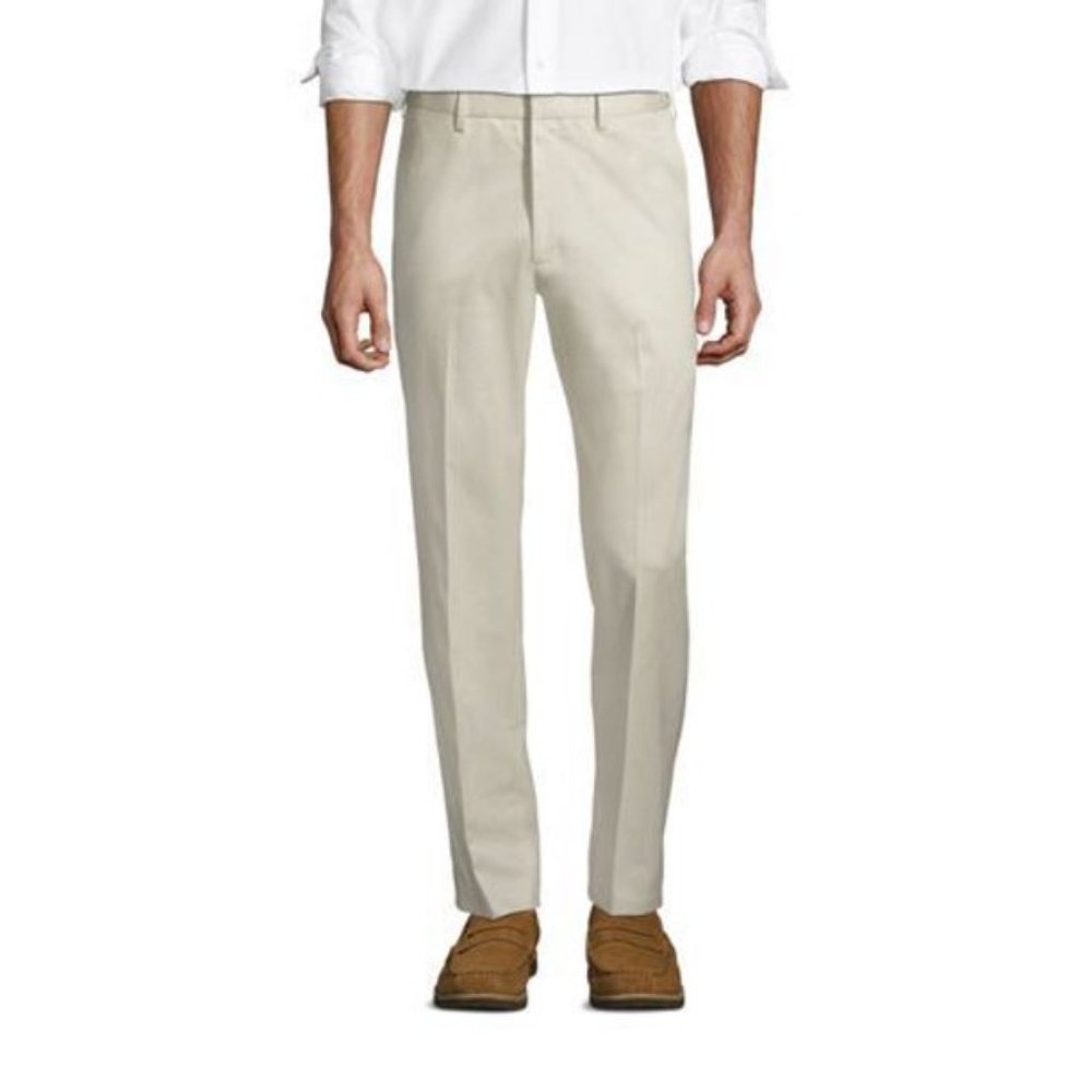 NWT‎ LANDS' END COMFORT WAIST NO IRON TWILL DRESS PANTS LIGHT STONE 42X30